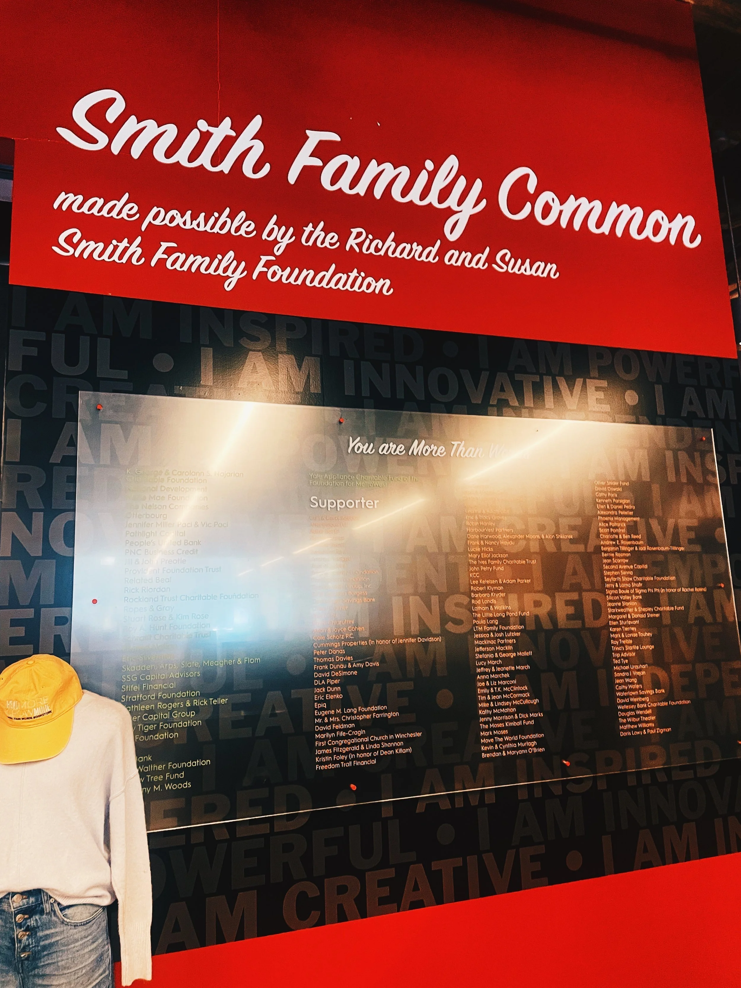 The Smith Family Common is located at the center of the store and the plaque, which reads “You Are More Than Words” along with a long list of supporters who made this possible.